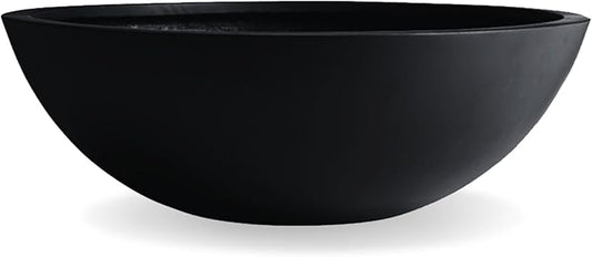 7.7" H x 22" D Round Bowl Fiberstone Planter for Succulent and Lotus, Drainage Hole, Weather Resistant for Indoor and Outdoor Use, Included 2 Extra Coco Mats (Black, 19.9" Pot Opening)