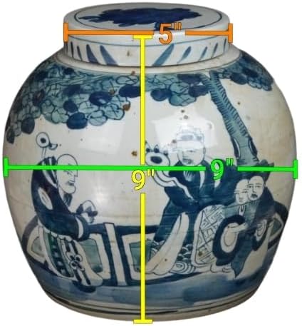 Festcool Antique Style Blue and White Porcelain Scholars Figure Ceramic Covered Jar Vase, China Ming Style, Jingdezhen (J1)