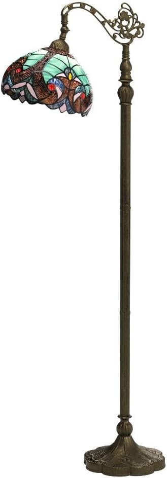 WERFACTORY Tiffany Floor Lamp Green Liaison Stained Glass Arched Lamp 12X18X64 Inches Gooseneck Adjustable Corner Standing Reading Light Decor Bedroom Living Room S160G Series