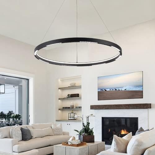 Led Ring Chandelier,Ring Light Chandelier Modern Pendant Light,1 Circular Chandelier Dimmable Hanging Led Pendant Lighting for Living,Dining Room Kitchen Island 23.6" 3000-6000K Black