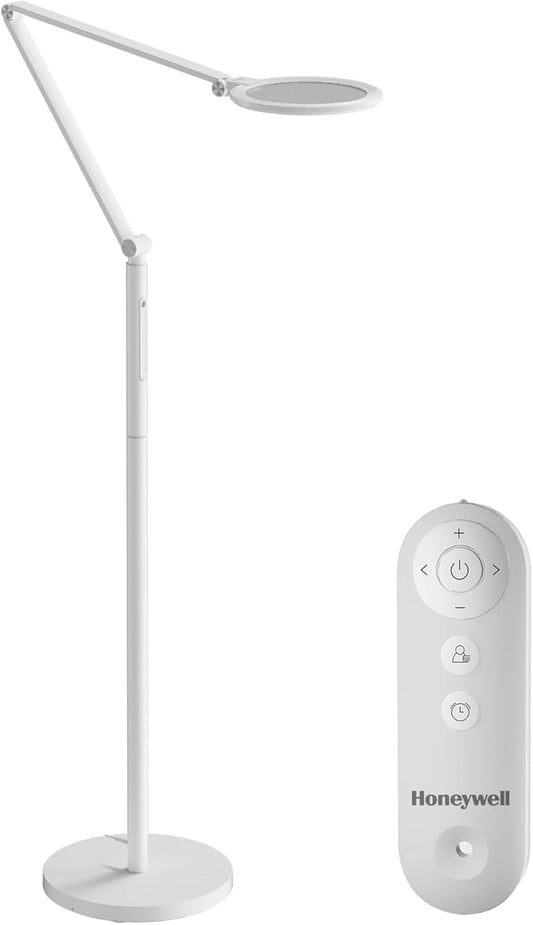 Honeywell LED Floor Lamp - F01WT Sunturalux™ Eye Caring Dimmable Standing Light with Remote,Bright Natural Daylight 5 Colors & 5 Brightness Adjustable Tall Lampara for Home Office Living Room Bedroom