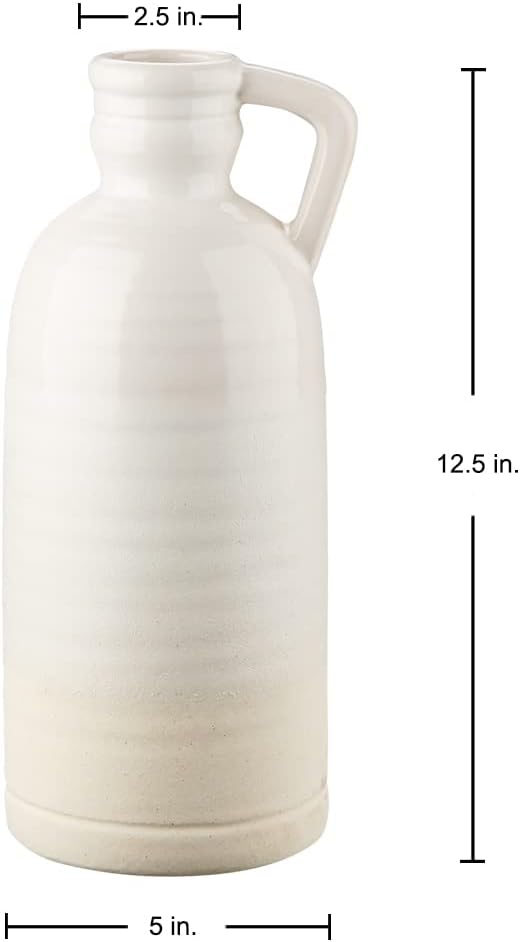 12.5" White Ceramic Vase for Home Decor Large Decorative Vase Boho Pottery Bud Vase for Flowers Rustic Farmhouse Tall Single Flower Vase for Centerpieces Pampas Grass