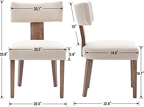 Wooden Dining Table Set of 4, Farmhouse Rectangular Dining Room Table with 4 Upholstered Beige Dining Room Chairs, Natural Frame, Modern Natural Kitchen Table and Linen Chairs Set for Home