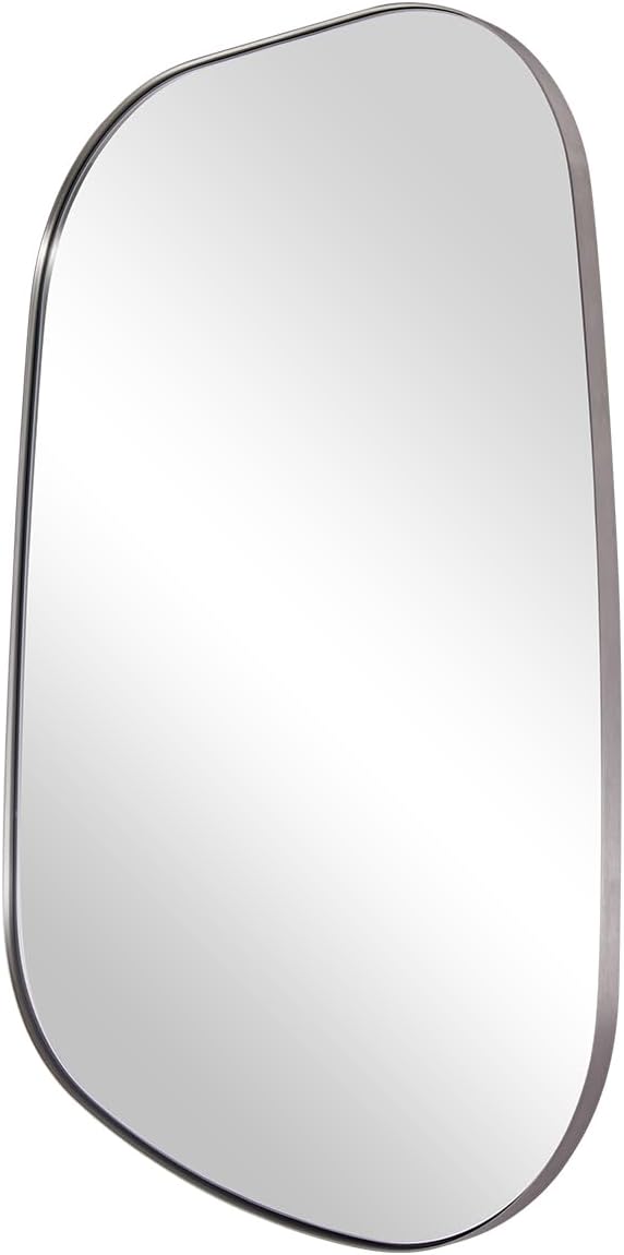 ANDY STAR Brushed Nickel Mirror, 22"x30" Silver Asymmetrical Wall Mirror for Bathroom, Unique Irregular Design with SUS304 Stainless Steel Metal Frame, Ideal for Bathroom, Bedroom, Entryway