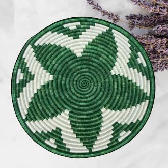 Handwoven African Basket Handmade sisal Fruit Bowl Wall Hanging decorative Baskets for Home Living Room Kitchen Centerpiece Zen Designs Arts and Crafts (Forest Green White, 10in diameter)