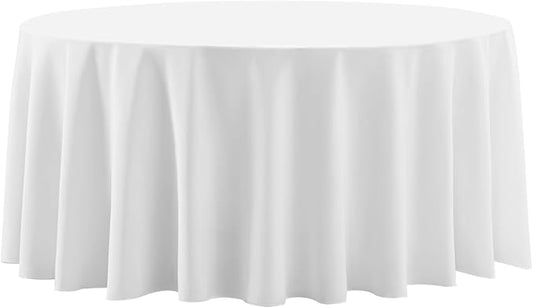 Round Tablecloth 2 Pack 90 Inch White Tablecloths Washable Decorative Linen Polyester Table Clothes Cover for Dining Table Banquets Buffet Parties and Wedding
