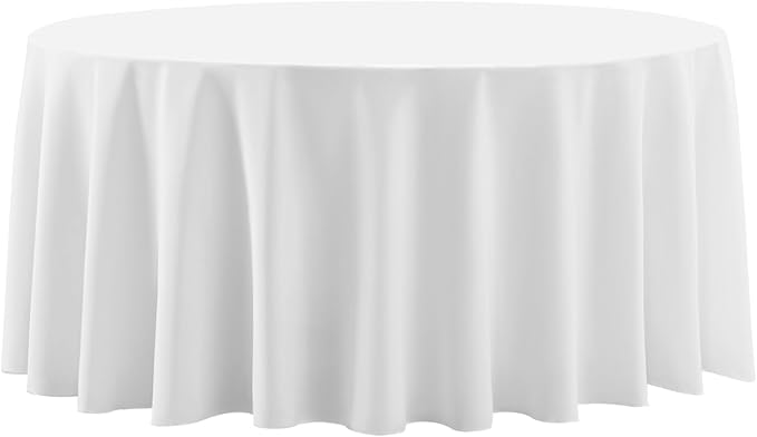 Round Tablecloth 132 Inch White Tablecloths Washable Decorative Linen Polyester Table Clothes Cover for Dining Table Banquets Buffet Parties and Wedding