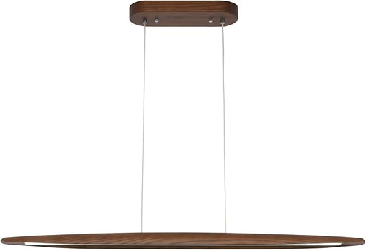 39" Wood Linear Pendant Light LED Dimmable Hanging Light Dinning Room Light Fixture Island Lights 24w for Dining Room Kitchen Island Bar Walnut Color