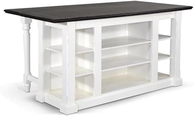 Pemberly Row Wood Kitchen Cart in Espresso (36" H x 71.5" W x 38" D) for Kitchen, Dining Room with Adjustable Shelves, 13" Drop Leaf, Easy Assembly