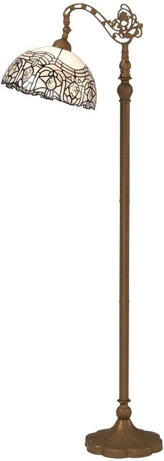 WERFACTORY Tiffany Floor Lamp White Crystal Bent Stained Glass Arched Lamp 12X18X64 Inches Gooseneck Adjustable Corner Standing Reading Light Decor Bedroom Living Room S508W Series