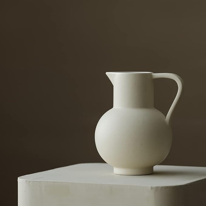 France Style Flower Vase with Handle, Water Pot/Dry Flower Vase, Minimalist Decor for Living Room, Dining Table & Bedroom (Crème)