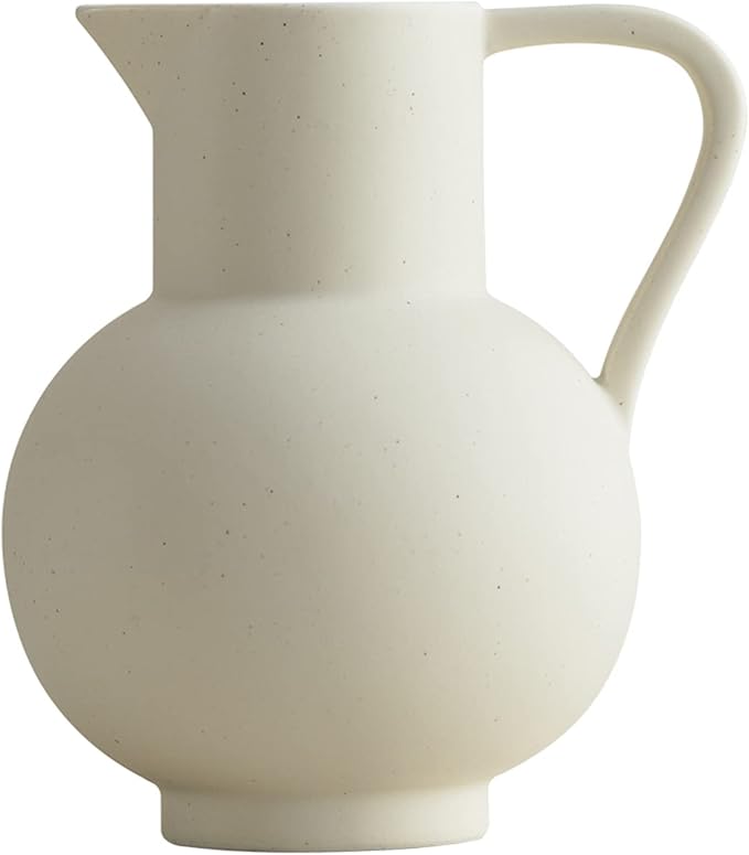 France Style Flower Vase with Handle, Water Pot/Dry Flower Vase, Minimalist Decor for Living Room, Dining Table & Bedroom (Crème)
