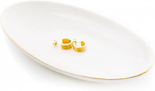 HANKOR Ceramic Key Bowl for Entryway Table, 7 x 4 Key Dish Tray Catch All Bowl, Small Decorative Bowl for Key Jewelry Ring, White