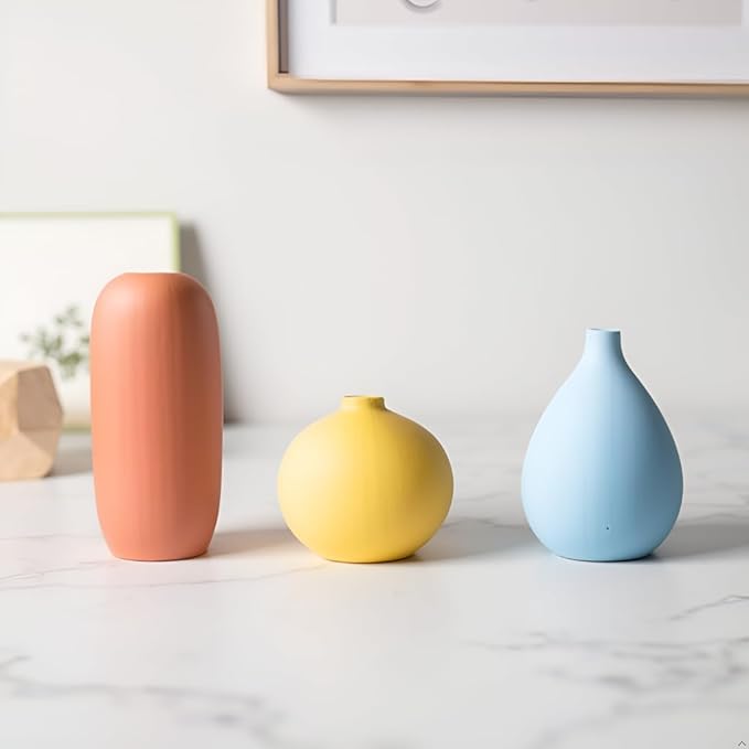 Small Ceramic Vase Set 3, Modern Matte Decorative Vases for Home Decor, Living Room, Bedroom & Office Tabletop Classical, Creative Shelf, Table, Bookshelf, Entryway, Coffee Table Decor