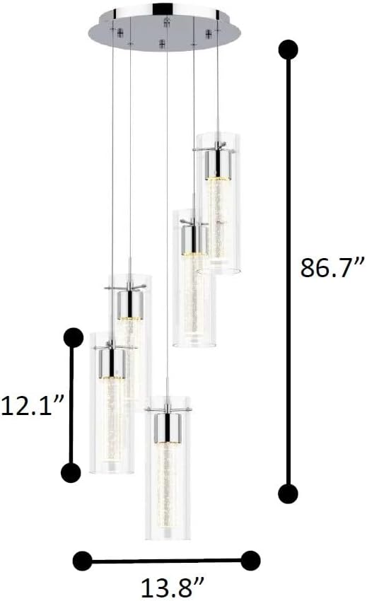 Alice 5-Light Chandelier Pendant Ceiling Light, Integrated Led and Bubble Glass, for Kitchen Island, Hallway, Entryway, Passway, Dining Room, Bedroom, Balcony Living Room
