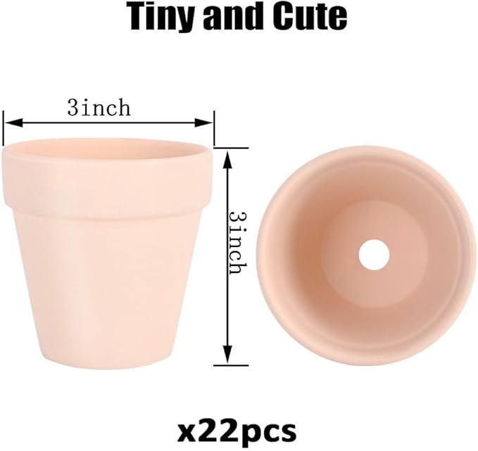 3 Inch Terracotta Pots - 22Pack Clay Flower Pots with Drainage Hole, Succulent Nursery Pot/Cactus Plant Pot. Great for Plants, Crafts, Wedding Favorn, DIY Production (Pink)