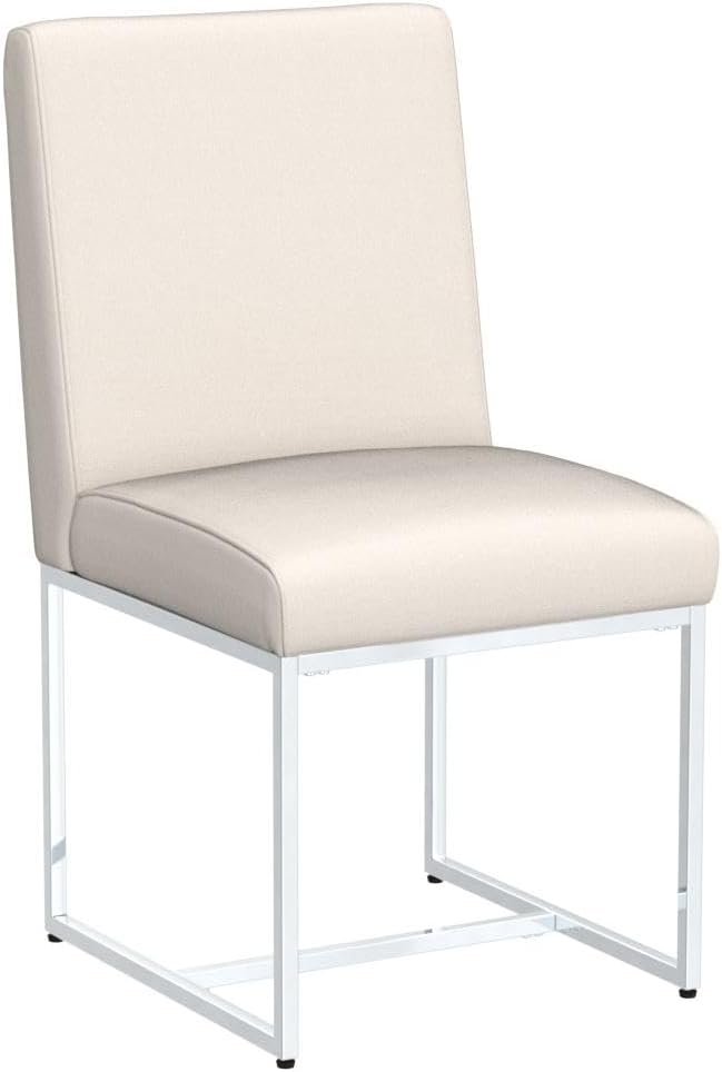 VESCASA Linen Upholstered Dining Chairs Set of 2, Mid Century Modern Padded Chair with Chrome Metal Frame for Restaurant, Dining Room, Kitchen, Cream