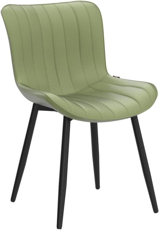 YOUNUOKE Green Dining Chairs Set of 2 Mid-Century Modern Kitchen Dining Room Chairs Armless Faux Leather Upholstered Accent Side Dinner Chair with Padded Back Metal Legs, Olive