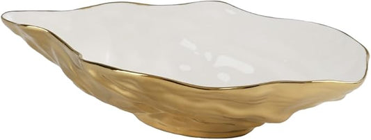 Pampa Bay Porcelain Medium Oyster Bowl, 11.25 x 7 Inch, White/Gold Tone, Oven and Dishwasher Safe