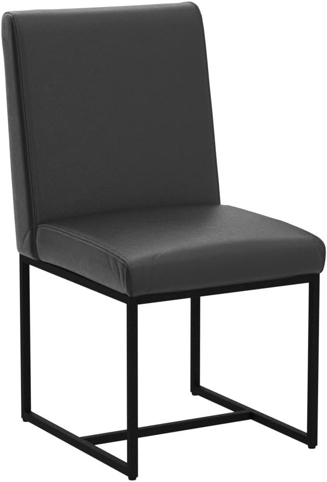 VESCASA Faux Leather Upholstered Dining Chairs with Black Metal Frame, Mid Century Modern Padded Kitchen Chair with Adjustable Foot Pads for Restaurant, Dining Room, Set of 4, Black
