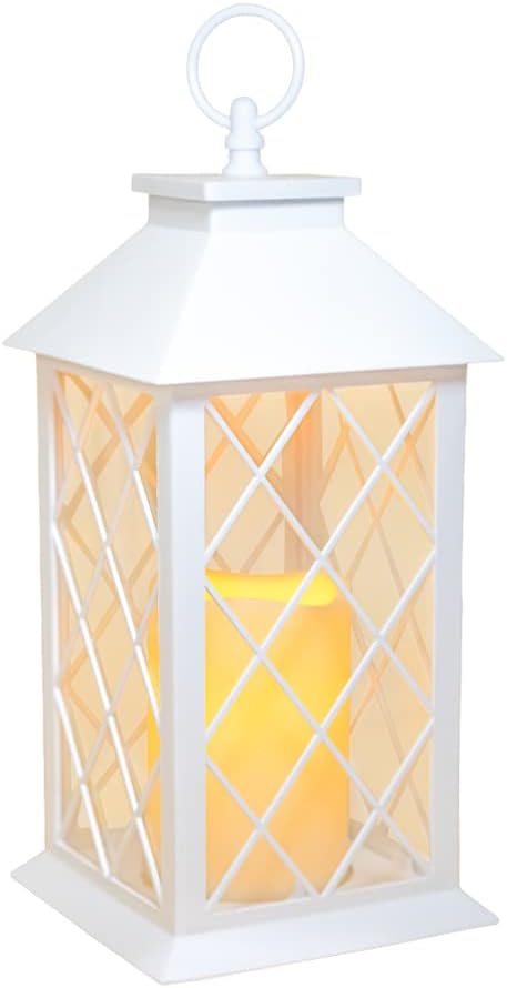 YAKii 13" Decorative Candle Lantern with LED Flameless Candle and Timer, Plastic LED Candle & Holder, Indoor & Outdoor Hanging Lights,Christmas Day Decoration Pack of 6 (White)