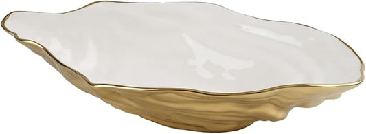 Pampa Bay Porcelain Large Oyster Bowl, 13.25 x 8.25 Inch, White/Gold Tone, Oven and Dishwasher Safe