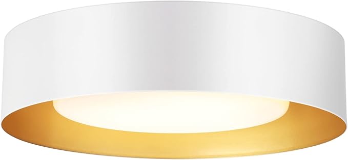 Modern Flush Mount Ceiling Lights,Minimalist 16.5IN Round Close to Ceiling Light Fixtures,White and Gold Metal Ceiling Lighting Lamp for Living Room,Dining Room,Kitchen,Bedroom