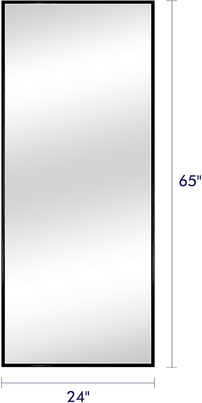 65"x24"Full Length Mirror with Stand,Black Full Body Mirrorr,Shatterproof Tempered Glass&Aluminum Alloy Frame,Freestanding Large Mirror for Bedroom,Living Room,Dressing Room