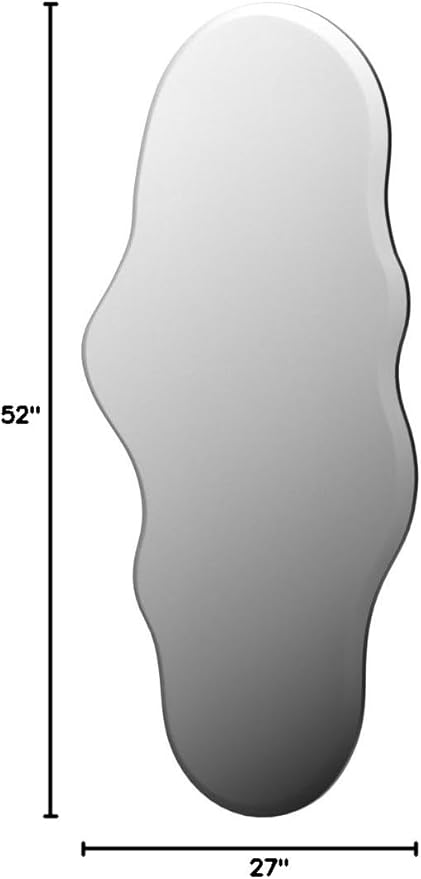 Unique 47X23 Inch Full Length Wall Mounted Mirror Tall Mirror Full Body Floor Length Mirror Dressing Body Mirror Frameless Mirror for Bedroom Bathroom Living Room, Irregular Shape Mirror, White