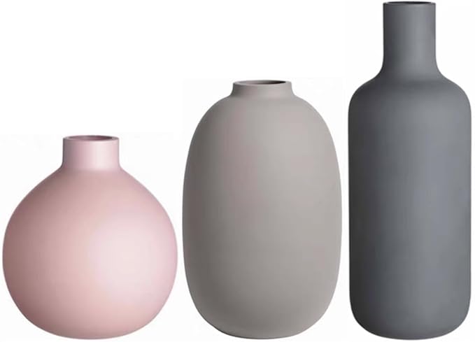 Ceramic Flowers Vase Set of 3, Modern Decorative Flower Vase for Rustic Home Decor, Modern Farmhouse Decor, Living Room Decor, Shelf Decor, and Entryway Décor