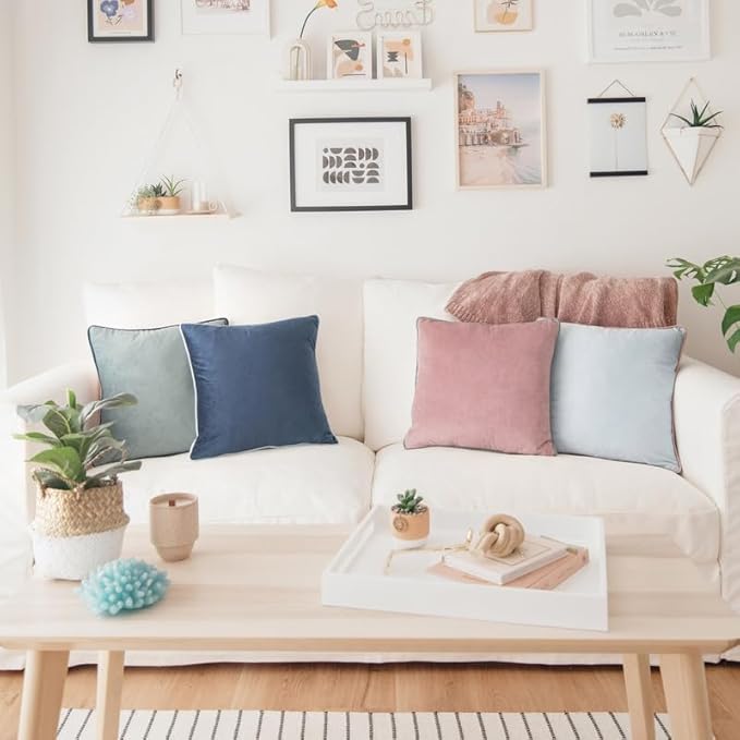 MONDAY MOOSE Decorative Throw Pillow Covers Cushion Cases, Set of 4 Soft Velvet Modern Double-Sided Designs, Mix and Match for Home Decor, Pillow Inserts Not Included (22x22 inch, Pink/Blue)