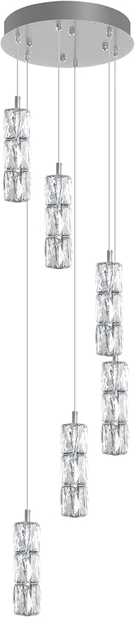 H78 Pendant Lights Kitchen Island 6-Lights Pendant Chandelier for Dining Room Hallway Stairwell,LED Dimmable 2700K-6000K (Silver Chandelier)