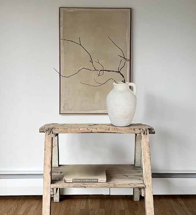 Ceramic Rustic Farmhouse Vase, 9 inch Ceramic White Flower Vase for Centerpieces Pampas Grass Pottery Jug with Handle Boho Modern Rustic Farmhouse Decor for Living Room Kitchen Dinner Table Shelves