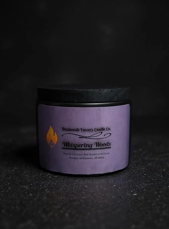 Divinorah Luxury Candle Co. Whispering Woods Scented Candle, Black Matte Glass Jar, Virgin Coconut Soy Blend, 4 oz, Fall Collection, Natural Fragrance