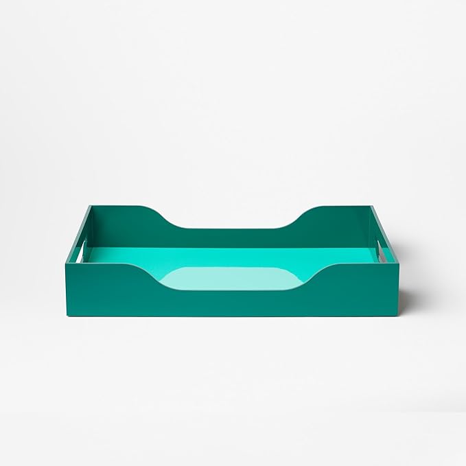 Lacquered Tray - Swell, Turquoise/Green L – Large Decorative MDF Piece with Handles for Coffee Table, Ottoman, or Vanity Display, 17.13" x 11.22"