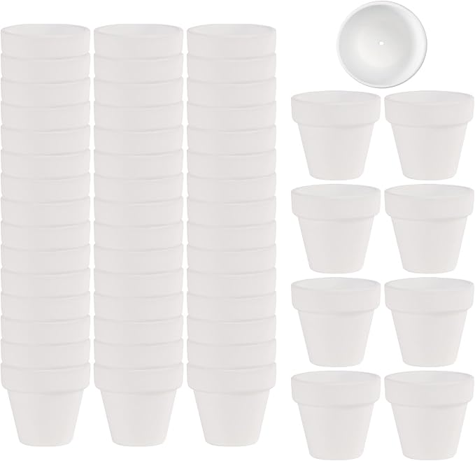 54 Pcs Small Mini White Clay Pots 2.1'' Terracotta Pot Clay Ceramic Pottery Planter Cactus Flower Pots Succulent Nursery Pots- Great for Window Boxes, Cactus, Plants, Crafts, Wedding Favors…