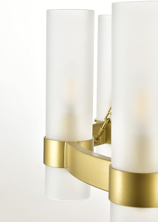 Linea di Liara Teramo Gold Chandelier Dining Room Light Fixture Small Wagon Wheel Chandelier Round Industrial Modern Farmhouse Chandeliers for Dining Room Foyer, Frosted Glass, UL Listed