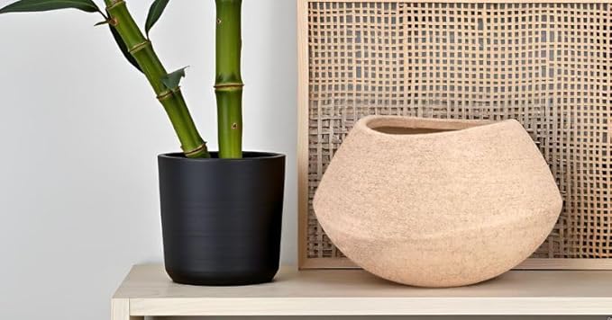 Textured Sand Ceramic Bowl Vase - Handcrafted Wabi-Sabi Planter - Natural Stone Finish Flower Holder - Organic Shape Pottery - Minimalist Zen Decor - Artisan Rough Texture Container