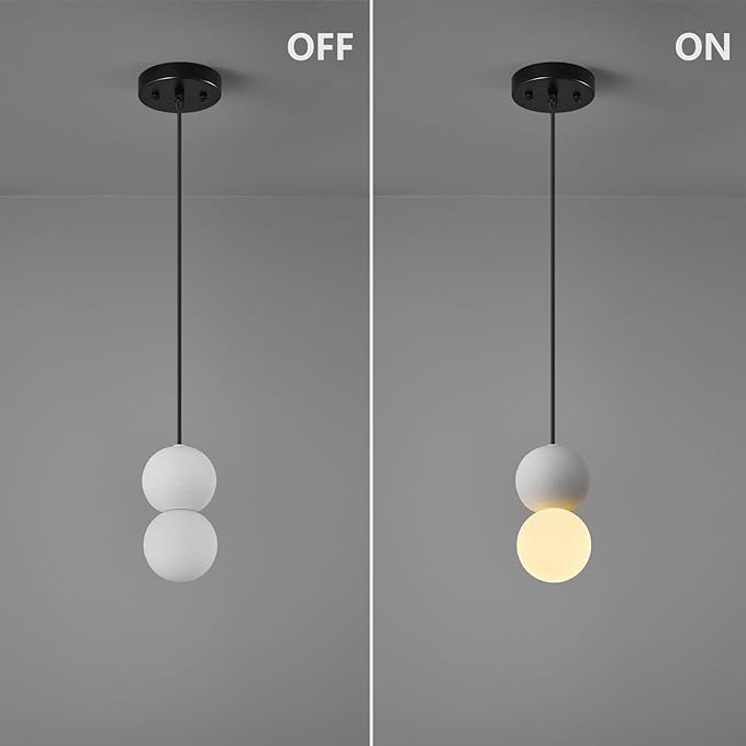 Modern 1-Light Concrete Pendant Light Kitchen Islandceiling Light Fixture White Glass Globe Ball Pendant Lighting for Dining Room Coffee Club Resturant Bar Living Room(3-Pack)