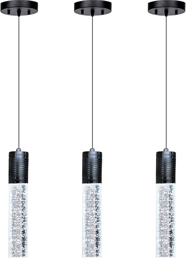 3 Lights Independent Kitchen Island Dining Room Lights Black Pendant Light Fixtures Linear Chandeliers 3 Pendant Lights for Kitchen Island Modern Pendant Light Fixtures, Day Light Bulbs Included