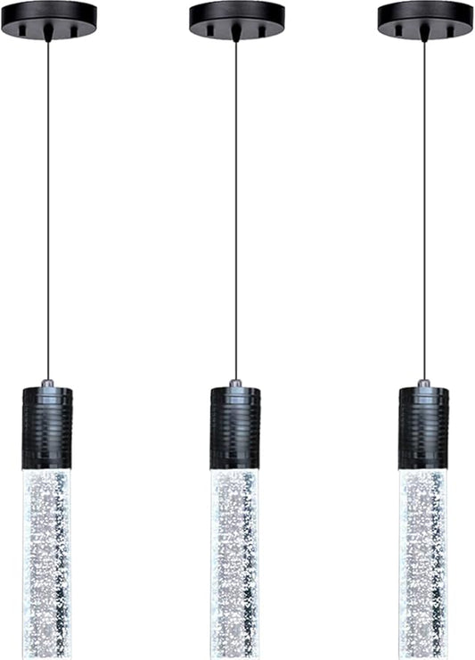 3 Lights Independent Kitchen Island Dining Room Lights Black Pendant Light Fixtures Linear Chandeliers 3 Pendant Lights for Kitchen Island Modern Pendant Light Fixtures, Day Light Bulbs Included