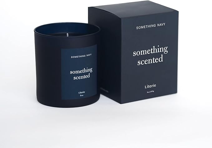 Literie NYC Inspired Scented Candle: Something Scented (Something Navy) - Magnolia & Sandalwood Scent, 9oz, 50 Hour Burn, Vegan Soy & Coconut Blend Candle for Home Decor, Gift for Women & Men