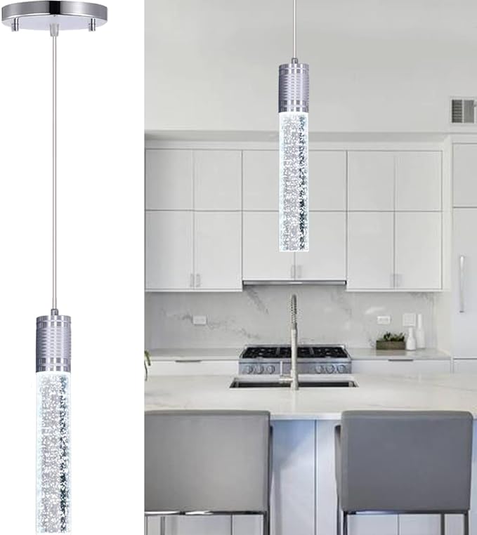 Modern Kitchen Island Hanging Light Fixtures Crytstal Pendant Lighting for Kitchen Island Chrome Mini Chandelier with 6000K Daylight Bulb
