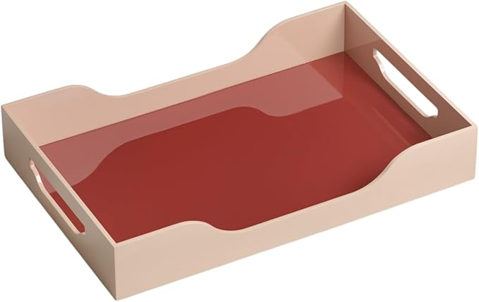 Lacquered Tray - Swell, Maroon/Pink L – Large Decorative MDF Piece with Handles for Coffee Table, Ottoman, or Vanity Display, 17.13" x 11.22"