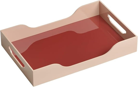 Lacquered Tray - Swell, Maroon/Pink L – Large Decorative MDF Piece with Handles for Coffee Table, Ottoman, or Vanity Display, 17.13" x 11.22"