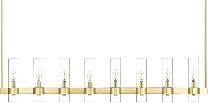 Linea di Liara Teramo Satin Brass Kitchen Island Lighting - Modern Farmhouse Rectangle Dining Room Light Fixtures - 54 inch 8 Light Linear Chandelier