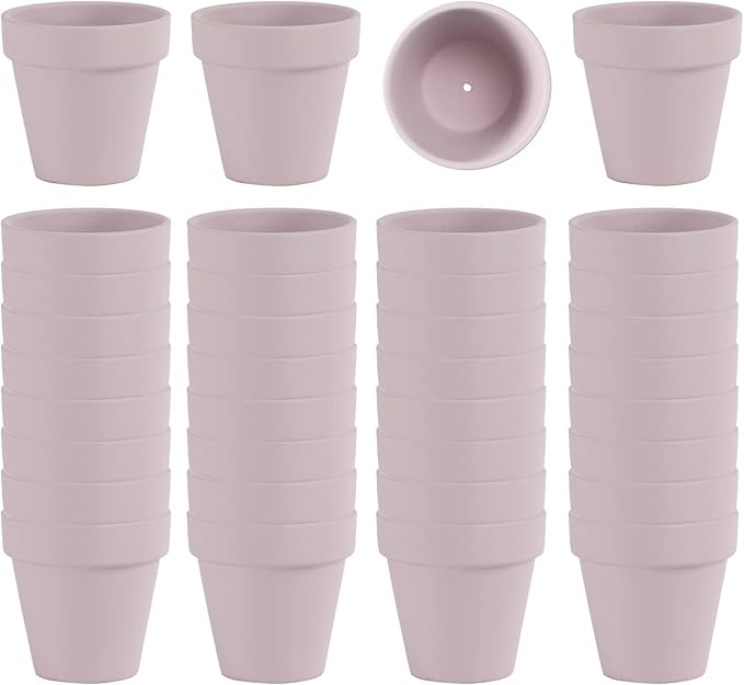 36 PCS Small Mini Pink Clay Pots with Drainage Holes, 2.5inch Terra Cotta Pot Clay Ceramic Pottery Planter, Succulent Nursery Pot/Cactus Plant Pot, for Indoor/Outdoor Plants, Crafts, Wedding Favor