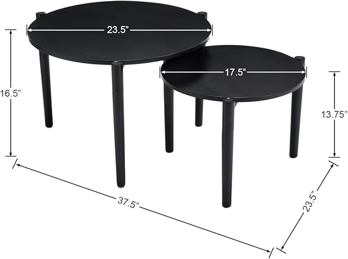 Wooden Round Modern Nesting Coffee Set of 2, Round End Table Side Table, Stacking Living Room Accent Tables for for Living Room Bedroom Balcony, Black