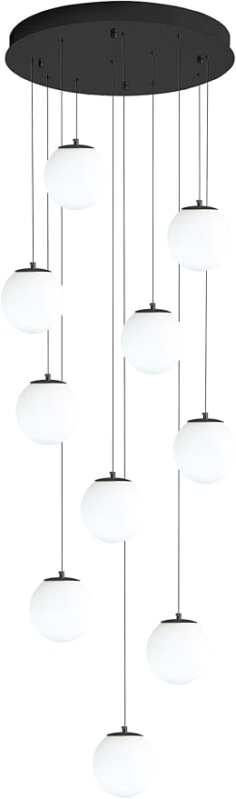 H118 Large Chandeliers for High Ceilings,12-Lights Mid Century Globe Chandelier Black Modern Globe Pendant Light for Entryway Villas and Stairs