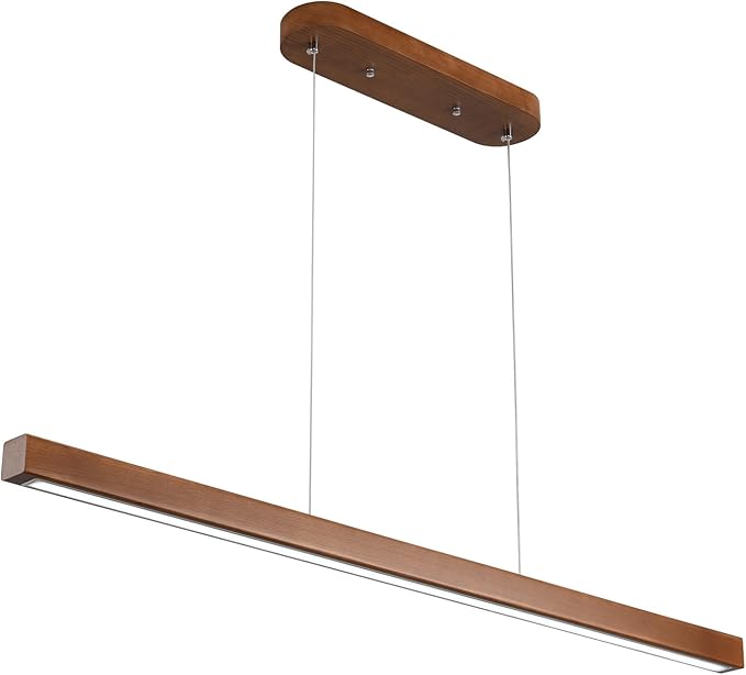 71" Walnut Wood Linear Pendant Light Dimmable LED Chandelier 40w Remote Adjustable Hanging Height Modern Farmhouse Minimalist Fixture for Kitchen Island Dining Room & Bar